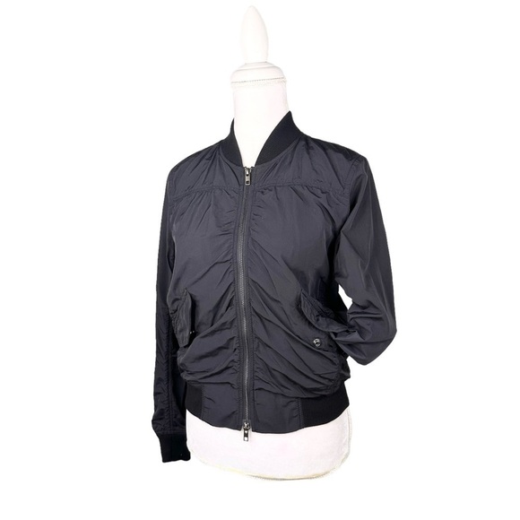 Vince black ruched bomber jacket pockets ribbed neck cuffs small - Picture 11 of 16